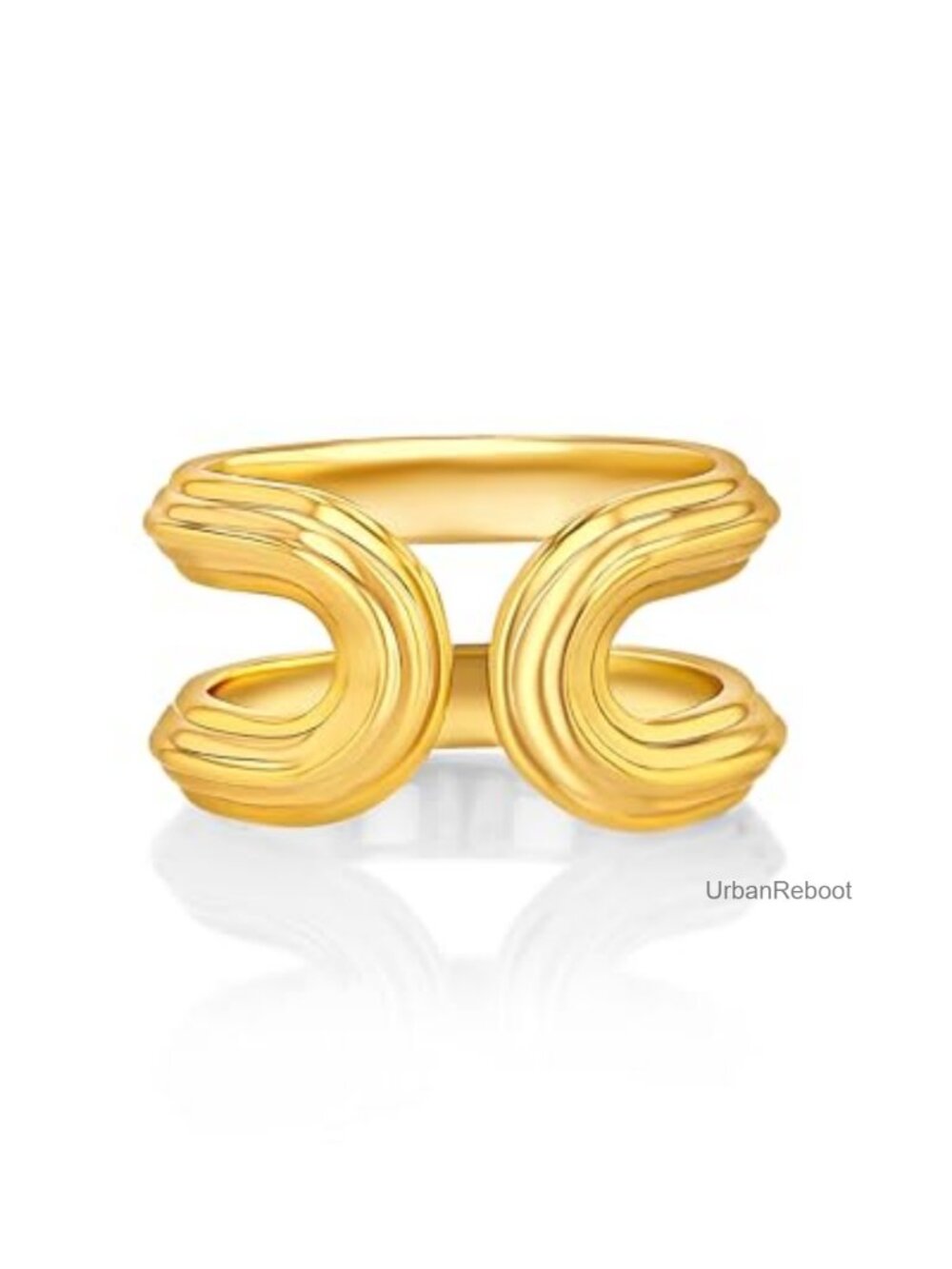 18K Gold Plated Chunky Ribbed Textured Oval Open Ring Adjustable Woman Gift